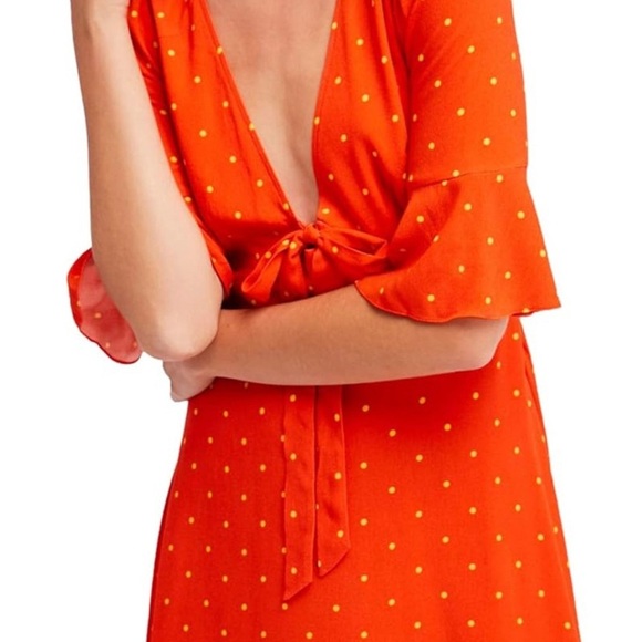 NWT Free People All Yours Orange/Red Polka Dot Mini Dress - Sz 4 - Picture 3 of 5
